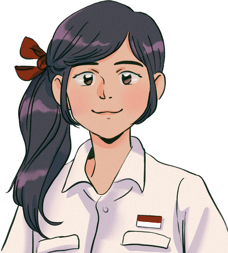 Detailed Anime Woman Wearing an Indonesian Flag Pin 